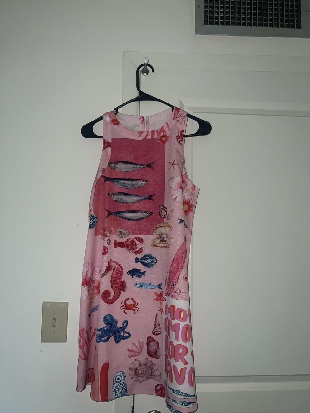 Pink Ocean Print Sleeveless Dress